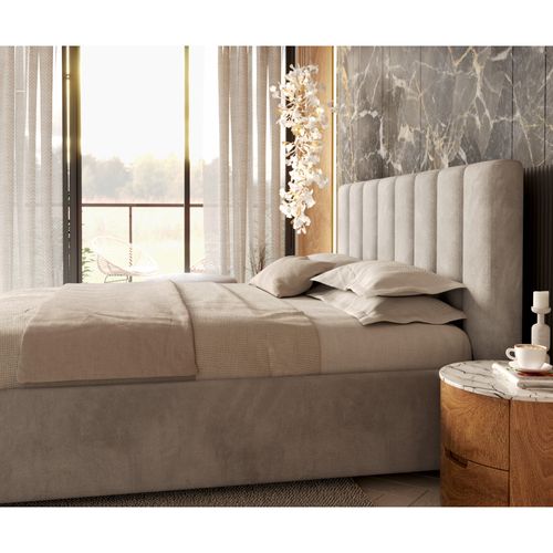 Lit Coffre Austin 140 X 200 Cm Avec Sommier à Lattes Relevable Gris Clair