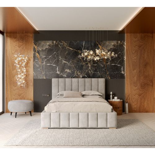 Lit Coffre Austin 140 X 200 Cm Avec Sommier à Lattes Relevable Gris Clair