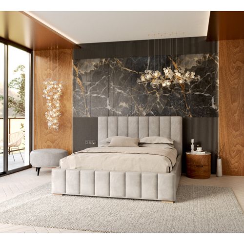 Lit Coffre Austin 140 X 200 Cm Avec Sommier à Lattes Relevable Gris Clair
