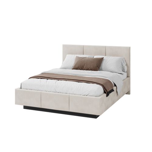 Lit Coffre Aveiro 160 X 200 Cm Avec Sommier à Lattes Relevable Crème