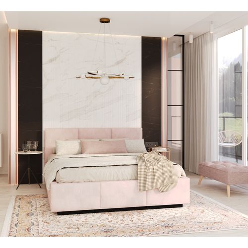 Lit Coffre Aveiro 140 X 190 Cm Avec Sommier à Lattes Relevable Rose Pâle