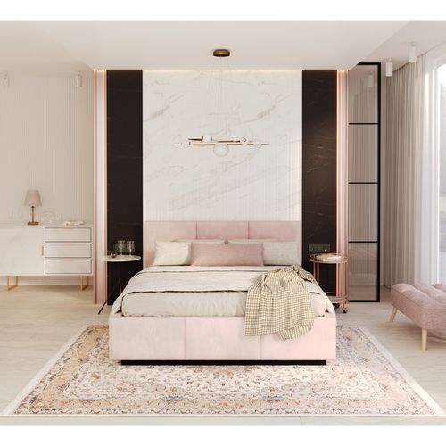 Lit Coffre Aveiro 140 X 190 Cm Avec Sommier à Lattes Relevable Rose Pâle