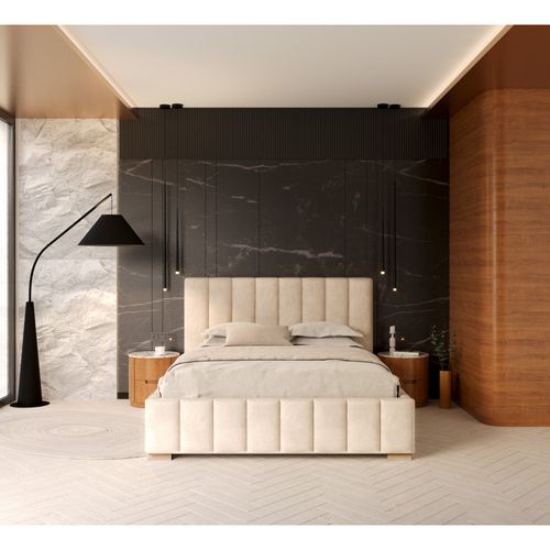 Lit Coffre Austin 120 X 200 Cm Avec Sommier à Lattes Relevable Crème