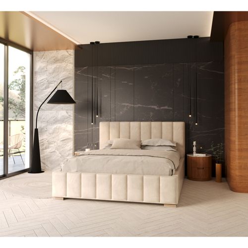 Lit Coffre Austin 120 X 200 Cm Avec Sommier à Lattes Relevable Crème