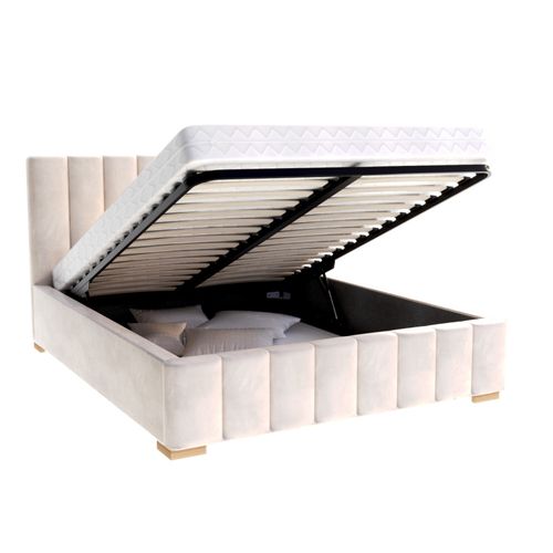 Lit Coffre Austin 120 X 200 Cm Avec Sommier à Lattes Relevable Crème