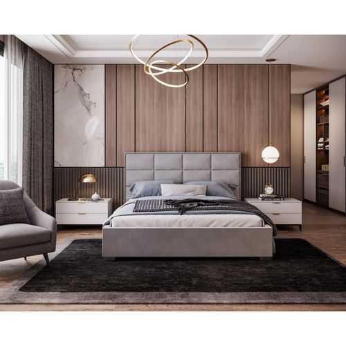 Lit Coffre Apollo 140 X 190 Cm Avec Sommier à Lattes Relevable Gris Clair