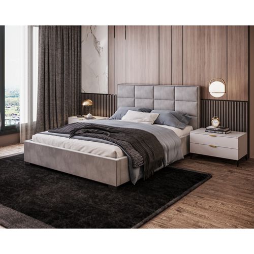 Lit Coffre Apollo 140 X 190 Cm Avec Sommier à Lattes Relevable Gris Clair