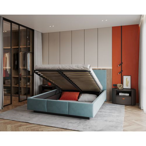 Lit Coffre Aveiro 120 X 200 Cm Avec Sommier à Lattes Relevable Azur