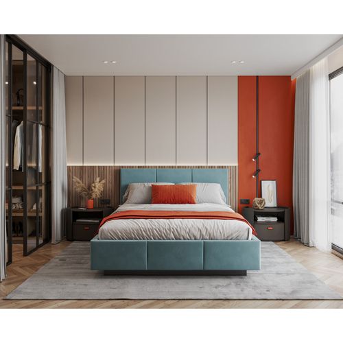 Lit Coffre Aveiro 120 X 200 Cm Avec Sommier à Lattes Relevable Azur