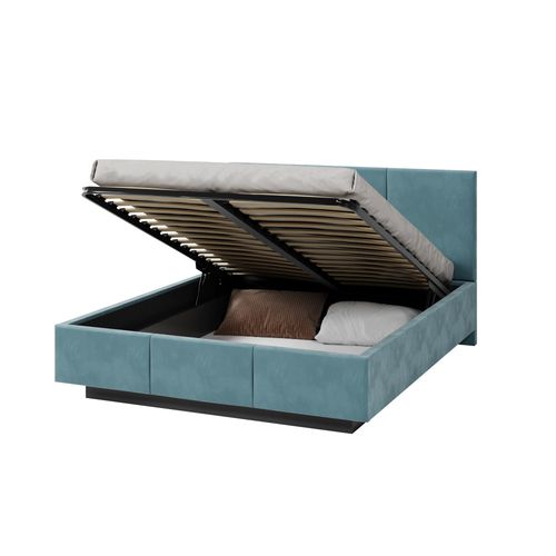 Lit Coffre Aveiro 120 X 200 Cm Avec Sommier à Lattes Relevable Azur