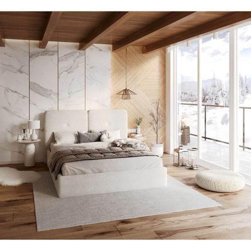 Lit Coffre Bedretti 140 X 190 Cm - Tissu Cleo - Sommier à Lattes Relevable Blanc