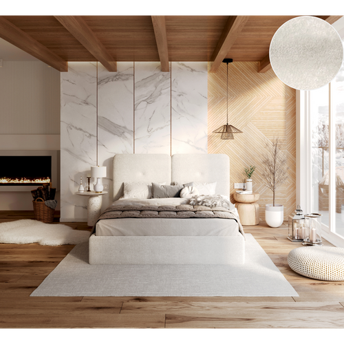 Lit Coffre Bedretti 140 X 190 Cm - Tissu Cleo - Sommier à Lattes Relevable Blanc