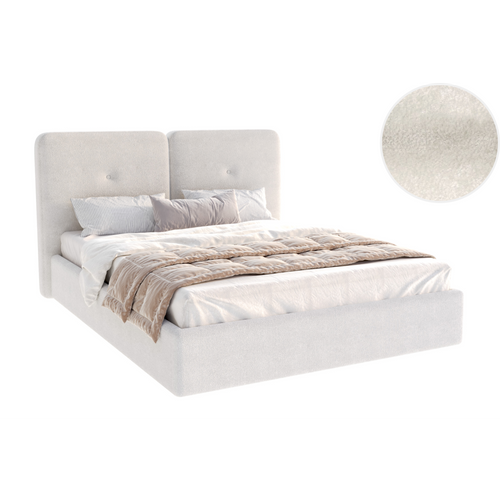 Lit Coffre Bedretti 140 X 190 Cm - Tissu Cleo - Sommier à Lattes Relevable Blanc