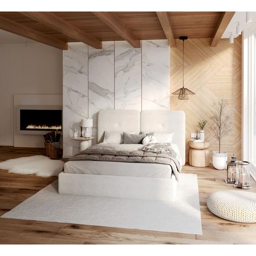 Lit Coffre Bedretti 140 X 190 Cm - Tissu Cleo - Sommier à Lattes Relevable Blanc