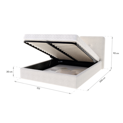 Lit Coffre Bedretti 140 X 190 Cm - Tissu Cleo - Sommier à Lattes Relevable Blanc