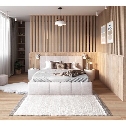 Lit Coffre Atlanta 180 X 200 Cm Avec Sommier à Lattes Relevable Beige
