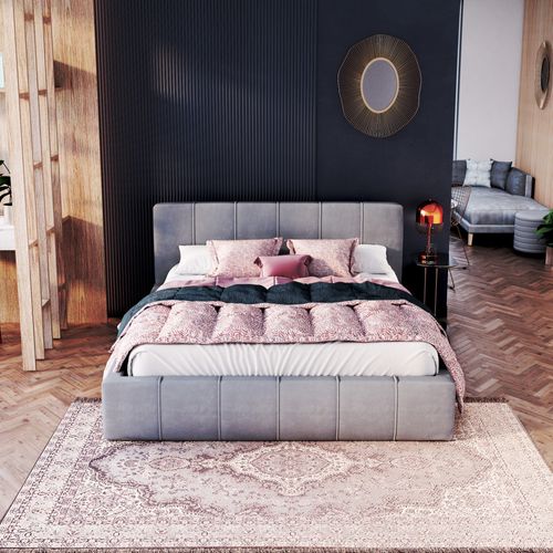 Lit Coffre Atlanta 180 X 200 Cm Avec Sommier à Lattes Relevable Gris Clair