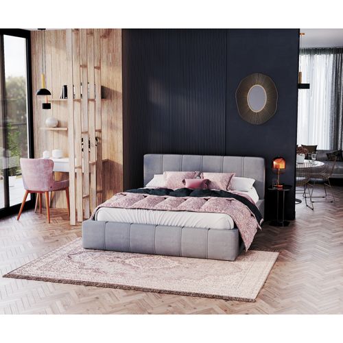 Lit Coffre Atlanta 180 X 200 Cm Avec Sommier à Lattes Relevable Gris Clair