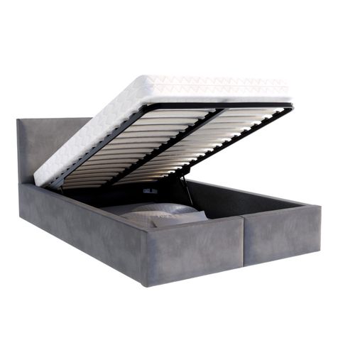 Lit Coffre Tulum 120 X 200 Cm Avec Sommier à Lattes Relevable Gris Foncé