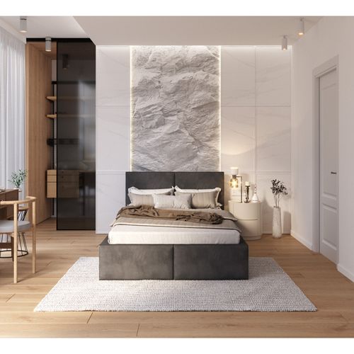 Lit Coffre Tulum 120 X 200 Cm Avec Sommier à Lattes Relevable Gris Foncé