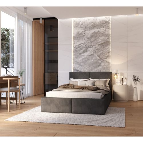 Lit Coffre Tulum 120 X 200 Cm Avec Sommier à Lattes Relevable Gris Foncé