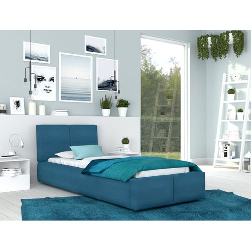 Lit Coffre Tulum 90 X 200 Cm Avec Sommier à Lattes Relevable Azur