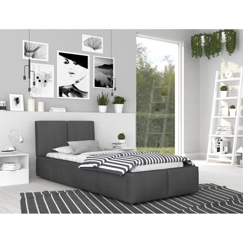 Lit Coffre Tulum 90 X 200 Cm Avec Sommier à Lattes Relevable Gris Foncé