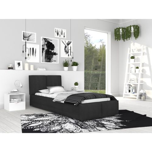 Lit Coffre Tulum 90 X 200 Cm Avec Sommier à Lattes Relevable Noir