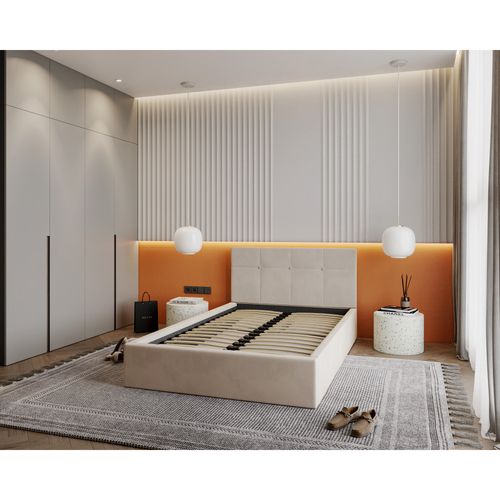 Lit Coffre Vegas 120 X 200 Cm  Avec Sommier à Lattes Relevable Beige