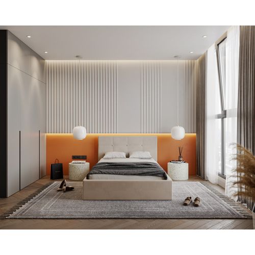 Lit Coffre Vegas 120 X 200 Cm  Avec Sommier à Lattes Relevable Beige