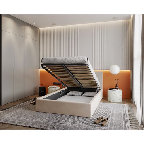 Lit Coffre Vegas 120 X 200 Cm  Avec Sommier à Lattes Relevable Beige