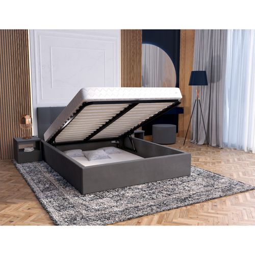 Lit Coffre Vegas 140 X 200 Cm  Avec Sommier à Lattes Relevable Gris Foncé