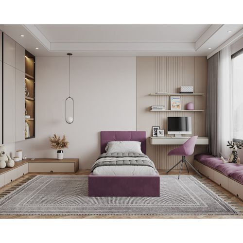 Lit Coffre Vegas 90 X 200 Cm Avec Sommier à Lattes Relevable Violet