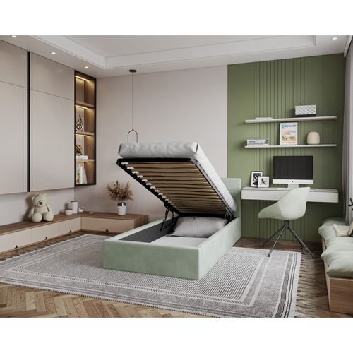 Lit Coffre Vegas 90 X 200 Cm  Avec Sommier à Lattes Relevable Mint