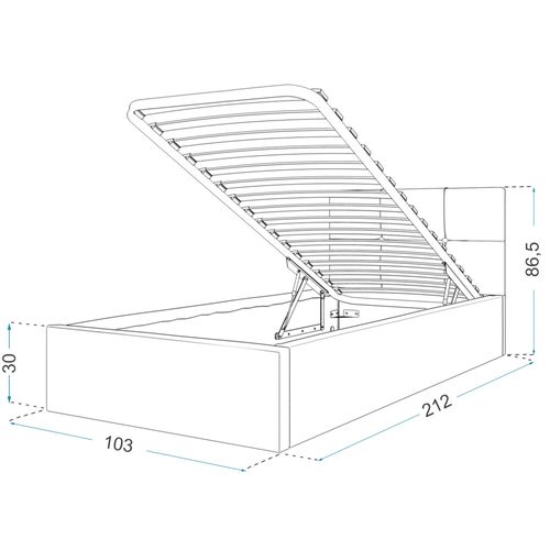 Lit Coffre Vegas 90 X 200 Cm  Avec Sommier à Lattes Relevable Mint