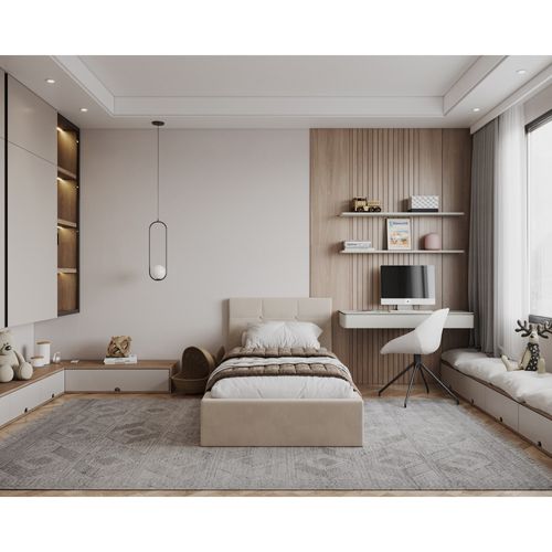 Lit Coffre Vegas 90 X 200 Cm Avec Sommier à Lattes Relevable Beige