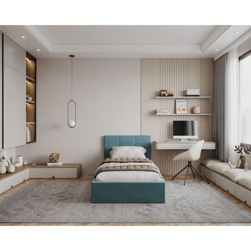 Lit Coffre Vegas 90 X 200 Cm Avec Sommier à Lattes Relevable Azur