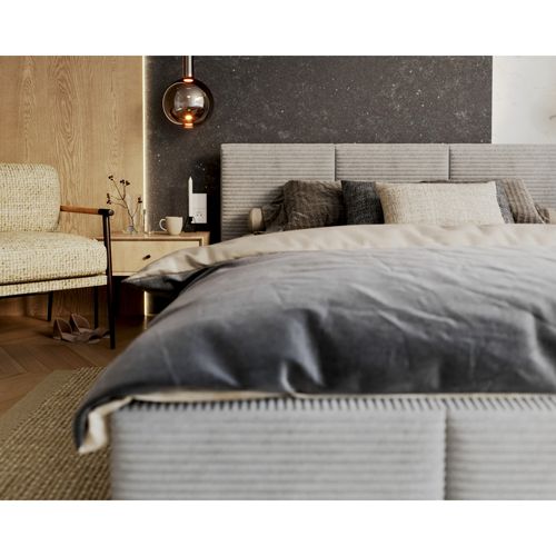 Lit Coffre Tulum 160 X 200 Cm - Velours Cotelé - Avec Sommier à Lattes Relevable Gris Clair