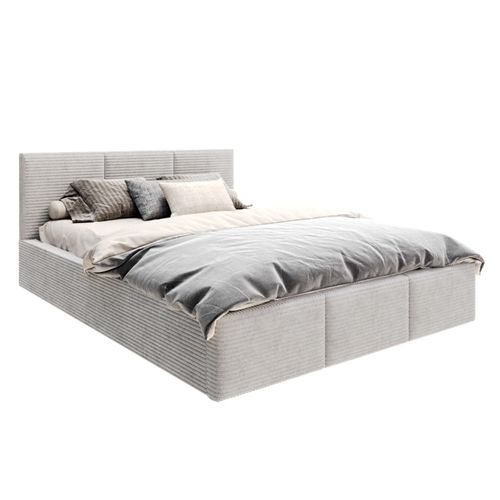 Lit Coffre Tulum 160 X 200 Cm - Velours Cotelé - Avec Sommier à Lattes Relevable Gris Clair