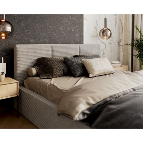 Lit Coffre Tulum 160 X 200 Cm - Velours Cotelé - Avec Sommier à Lattes Relevable Gris Clair