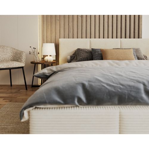 Lit Coffre Tulum 120 X 200 Cm - Velours Cotelé - Avec Sommier à Lattes Relevable Beige