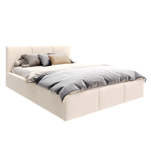 Lit Coffre Tulum 120 X 200 Cm - Velours Cotelé - Avec Sommier à Lattes Relevable Beige