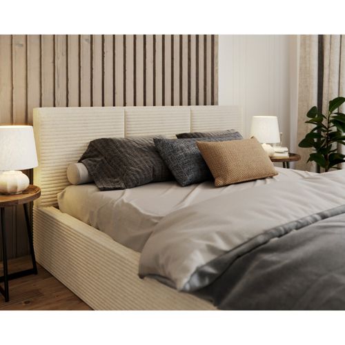 Lit Coffre Tulum 120 X 200 Cm - Velours Cotelé - Avec Sommier à Lattes Relevable Beige