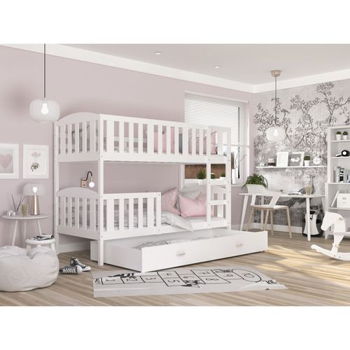 Lit Superposé Luna 80x160 Cm - 2 Matelas , 2 Sommiers Et Tiroir Inclus Blanc