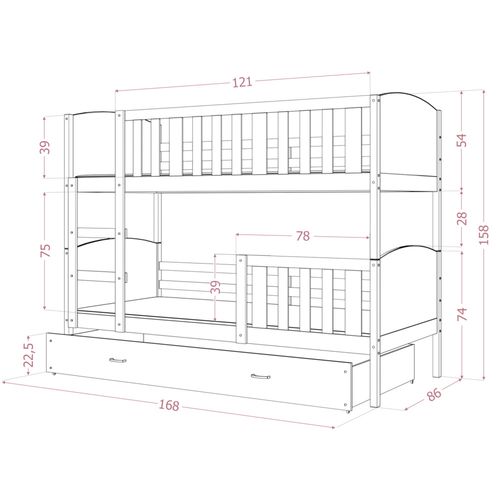 Lit  Superposé  Tedy 80x160 Cm - 2 Matelas , 2 Sommiers Et Tiroir Inclus Blanc