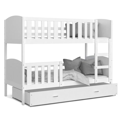 Lit  Superposé  Tedy 80x160 Cm - 2 Matelas , 2 Sommiers Et Tiroir Inclus Blanc