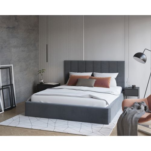 Lit Coffre Lorado 160 X 200 Cm Avec Sommier à Lattes Relevable Gris Foncé