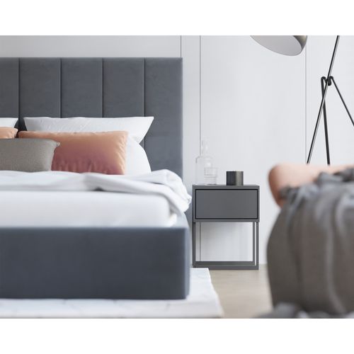 Lit Coffre Lorado 160 X 200 Cm Avec Sommier à Lattes Relevable Gris Foncé