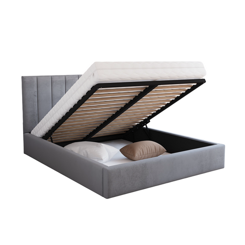 Lit Coffre Lorado 160 X 200 Cm Avec Sommier à Lattes Relevable Gris Clair