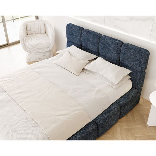 Lit Coffre Delicato 180 X 200 Cm Avec Sommier à Lattes Relevable Bleu Marine